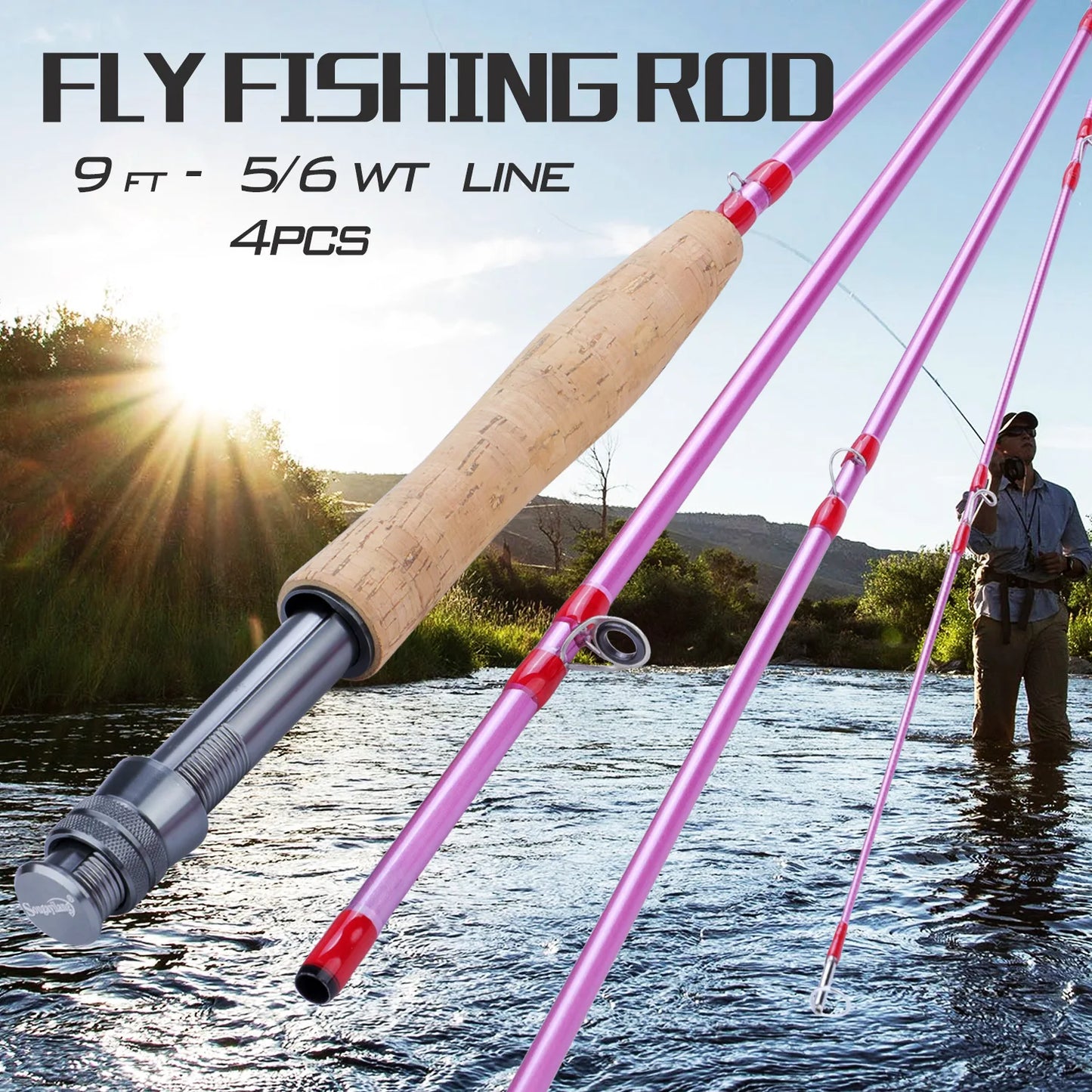 Sougayilang 2.7M UltraLight Fly Fishing Rod 9ft for 5/6wt 4 Sections Freshwater Fly Fishing Rods for Trout Salmon Fishing Tackle