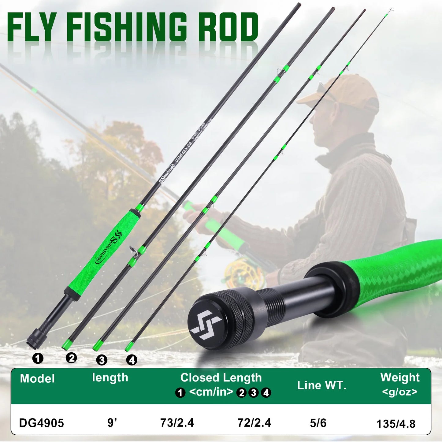 Sougayilang 2.7M UltraLight Fly Fishing Rod 9ft for 5/6wt 4 Sections Freshwater Fly Fishing Rods for Trout Salmon Fishing Tackle